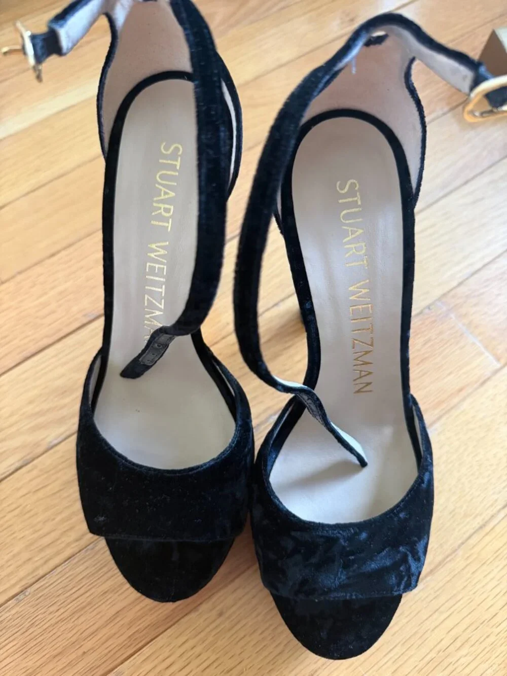 Stuart Weitzman Black Velvet High-Heeled Pumps